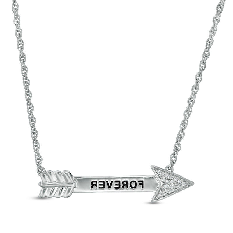 Natural Diamond Accent FOREVER" Arrow Necklace in Sterling Silver - 17""