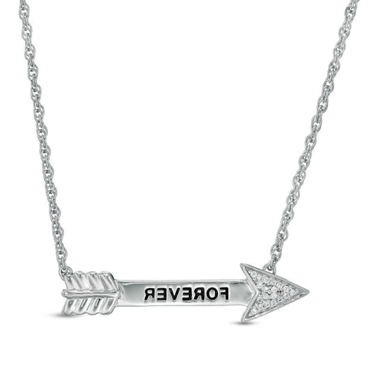 Natural Diamond Accent FOREVER" Arrow Necklace in Sterling Silver - 17""