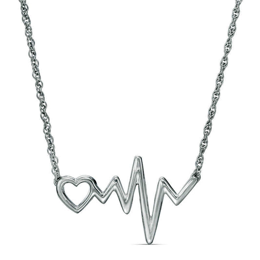 Heart and Heartbeat Necklace in Sterling Silver - 17