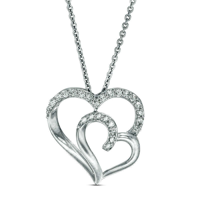 0.25 CT. T.W. Natural Diamond Double Heart Pendant in Sterling Silver
