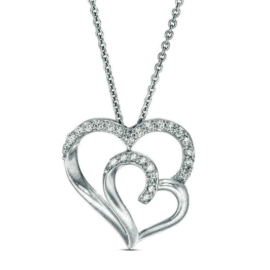 0.25 CT. T.W. Natural Diamond Double Heart Pendant in Sterling Silver