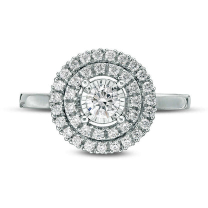0.50 CT. T.W. Natural Diamond Double Frame Engagement Ring in Solid 14K White Gold