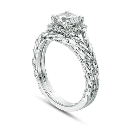 1.17 CT. T.W. Natural Diamond Square Frame Twist Rope Bridal Engagement Ring Set in Solid 14K White Gold