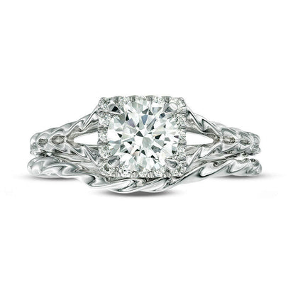 1.17 CT. T.W. Natural Diamond Square Frame Twist Rope Bridal Engagement Ring Set in Solid 14K White Gold