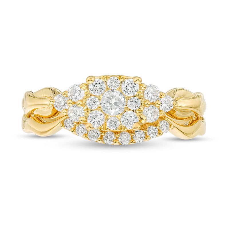 0.50 CT. T.W. Natural Diamond Frame Tri-Sides Layered Shank Bridal Engagement Ring Set in Solid 14K Gold