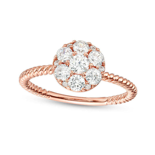 0.75 CT. T.W. Composite Natural Diamond Twist Rope Shank Engagement Ring in Solid 14K Rose Gold