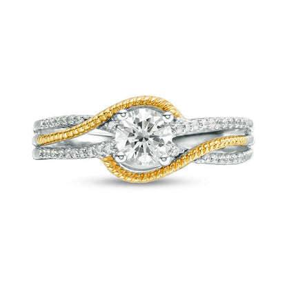 0.63 CT. T.W. Natural Diamond Multi-Row Rope Shank Bypass Engagement Ring in Solid 14K Two-Tone Gold