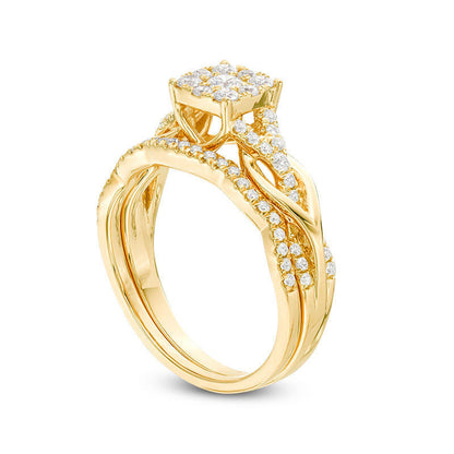 0.63 CT. T.W. Natural Diamond Square Frame Knot Shank Bridal Engagement Ring Set in Solid 14K Gold