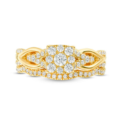 0.63 CT. T.W. Natural Diamond Square Frame Knot Shank Bridal Engagement Ring Set in Solid 14K Gold