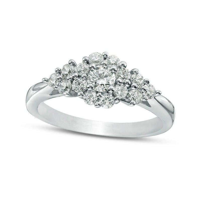 0.75 CT. T.W. Natural Diamond Frame Tri-Sides Engagement Ring in Solid 14K White Gold