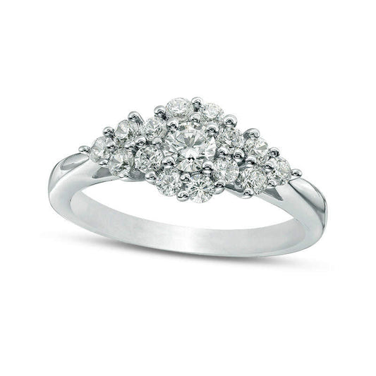 0.75 CT. T.W. Natural Diamond Frame Tri-Sides Engagement Ring in Solid 14K White Gold