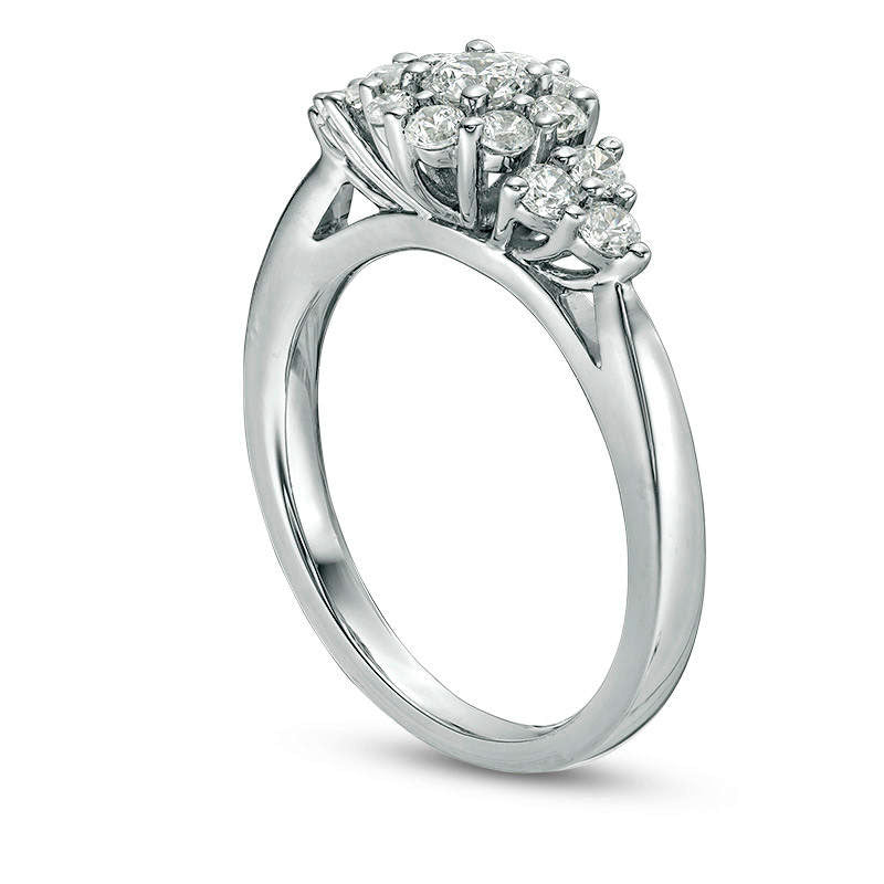 0.75 CT. T.W. Natural Diamond Frame Tri-Sides Engagement Ring in Solid 14K White Gold