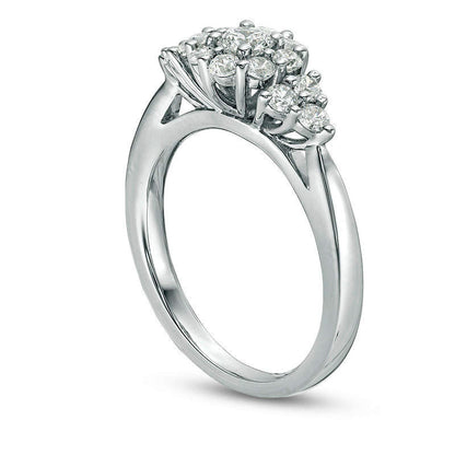 0.75 CT. T.W. Natural Diamond Frame Tri-Sides Engagement Ring in Solid 14K White Gold