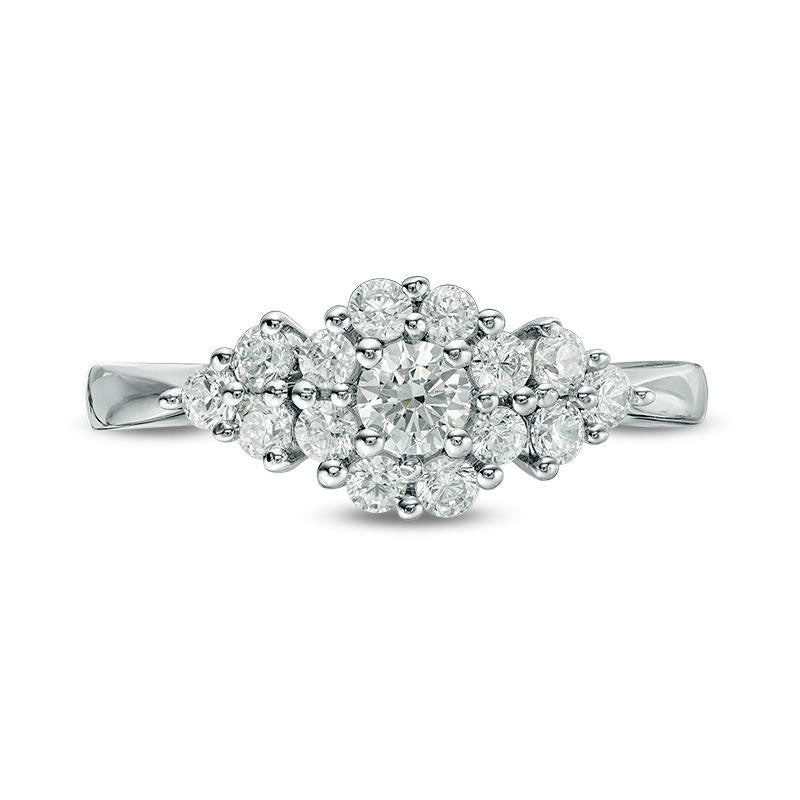 0.75 CT. T.W. Natural Diamond Frame Tri-Sides Engagement Ring in Solid 14K White Gold