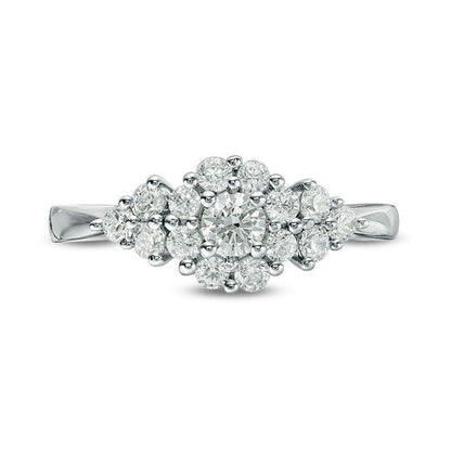0.75 CT. T.W. Natural Diamond Frame Tri-Sides Engagement Ring in Solid 14K White Gold
