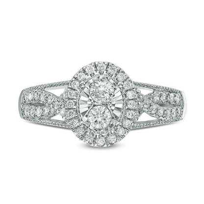 0.50 CT. T.W. Natural Diamond Oval Frame Twist Antique Vintage-Style Engagement Ring in Solid 14K White Gold