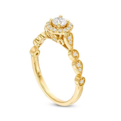 0.38 CT. T.W. Natural Diamond Frame Alternating Shaped Shank Antique Vintage-Style Engagement Ring in Solid 14K Gold