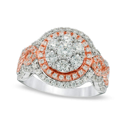 1.25 CT. T.W. Natural Diamond Triple Frame Twist Engagement Ring in Solid 10K Two-Tone Gold