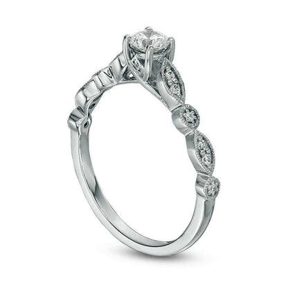 0.33 CT. T.W. Natural Diamond Alternating Shaped Shank Antique Vintage-Style Engagement Ring in Solid 14K White Gold