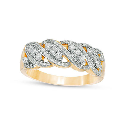 0.33 CT. T.W. Natural Diamond Wave Band in Solid 10K Yellow Gold