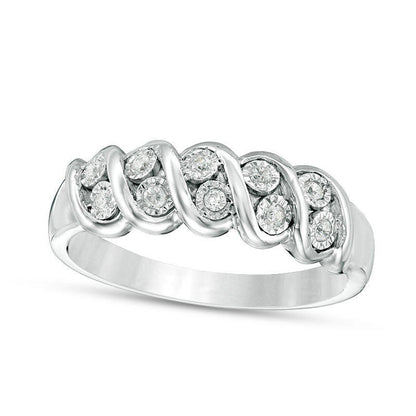 0.10 CT. T.W. Natural Diamond Two Row S" Wave Band in Sterling Silver"