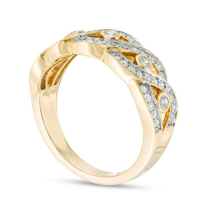 0.50 CT. T.W. Natural Diamond Five Stone Station Wave Band in Solid 10K Yellow Gold