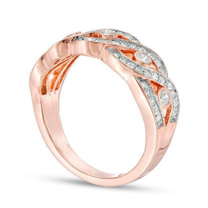 0.50 CT. T.W. Natural Diamond Five Stone Station Wave Band in Solid 10K Rose Gold