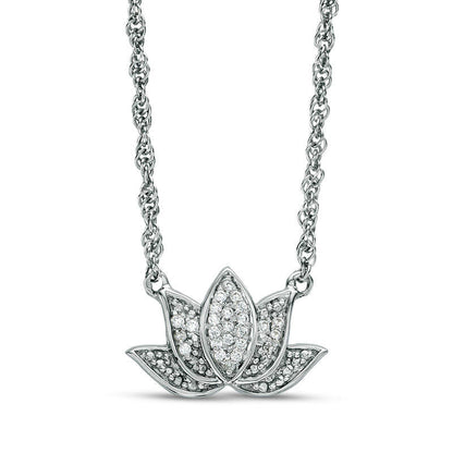 0.07 CT. T.W. Natural Diamond Lotus Flower with good karma" Message Necklace in Sterling Silver - 17.5""
