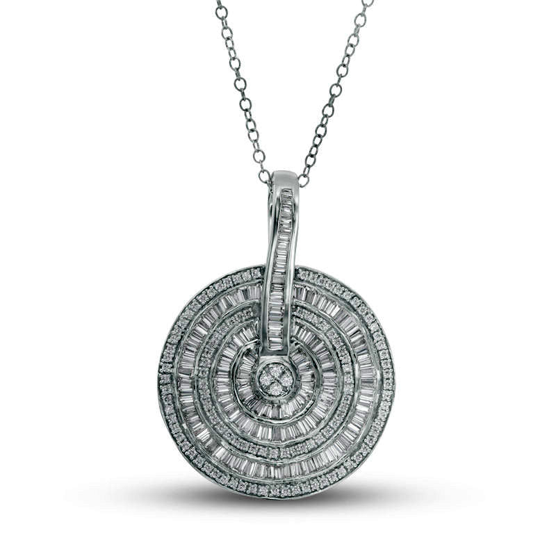 1.88 CT. T.W. Baguette and Round Natural Diamond Multi-Frame Wavy Pendant in 14K White Gold