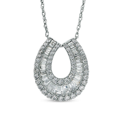 2 CT. T.W. Baguette and Round Natural Diamond Horseshoe Pendant in 14K White Gold