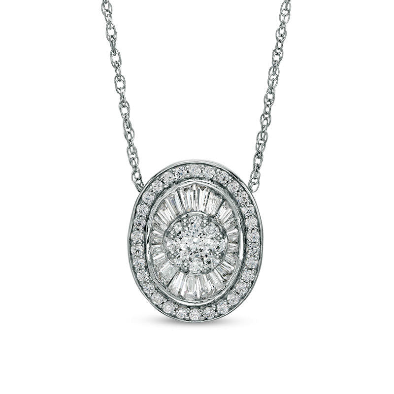 1 CT. T.W. Composite Natural Diamond Oval Frame Pendant in 10K White Gold