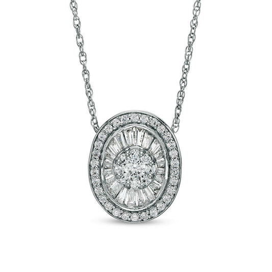 1 CT. T.W. Composite Natural Diamond Oval Frame Pendant in 10K White Gold