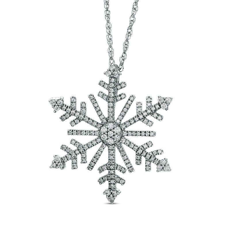 0.5 CT. T.W. Natural Diamond Snowflake Pendant in 10K White Gold
