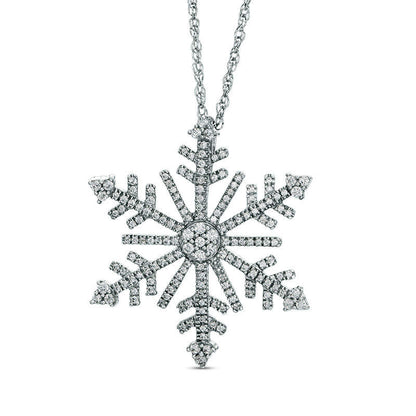 0.5 CT. T.W. Natural Diamond Snowflake Pendant in 10K White Gold