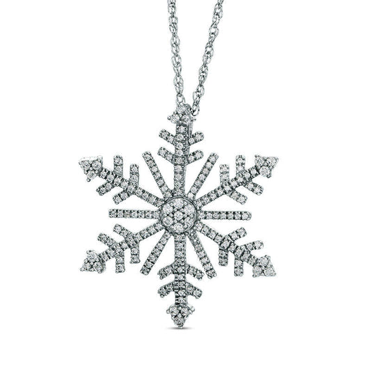 0.5 CT. T.W. Natural Diamond Snowflake Pendant in 10K White Gold