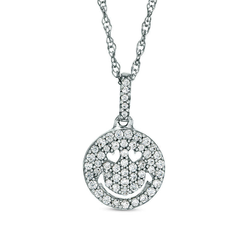 0.25 CT. T.W. Natural Diamond Heart Eyes Smile Pendant in 10K White Gold