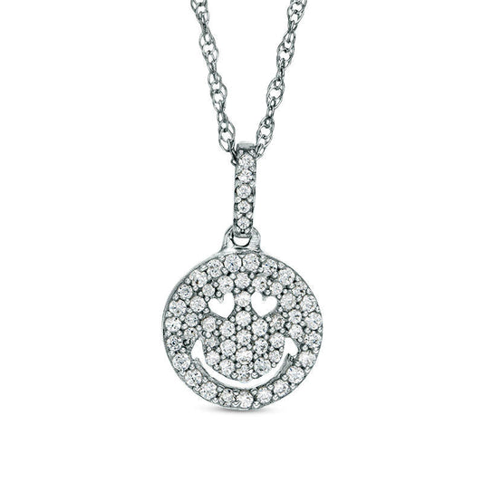 0.25 CT. T.W. Natural Diamond Heart Eyes Smile Pendant in 10K White Gold
