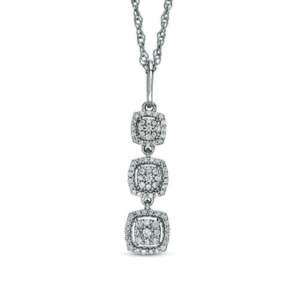 0.2 CT. T.W. Composite Natural Diamond Vertical Three Stone Square Frame Pendant in 10K White Gold