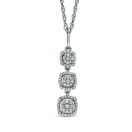 0.2 CT. T.W. Composite Natural Diamond Vertical Three Stone Square Frame Pendant in 10K White Gold