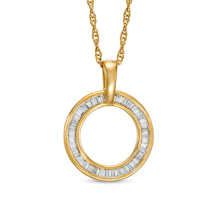 0.33 CT. T.W. Baguette Natural Diamond Open Circle Pendant in 10K Yellow Gold