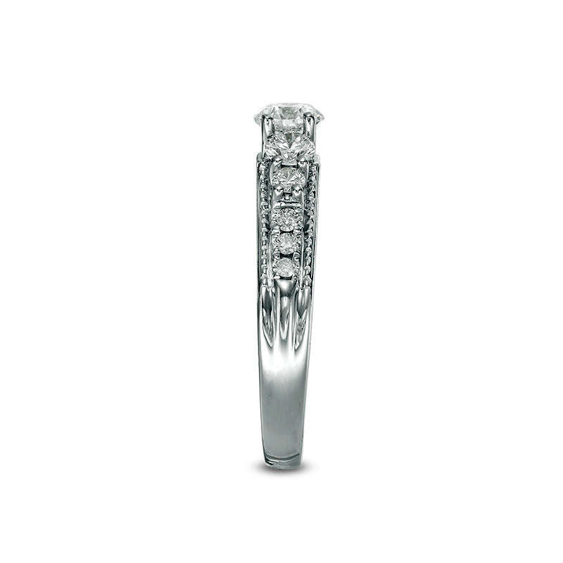 1.0 CT. T.W. Natural Diamond Five Stone Antique Vintage-Style Engagement Ring in Solid 10K White Gold