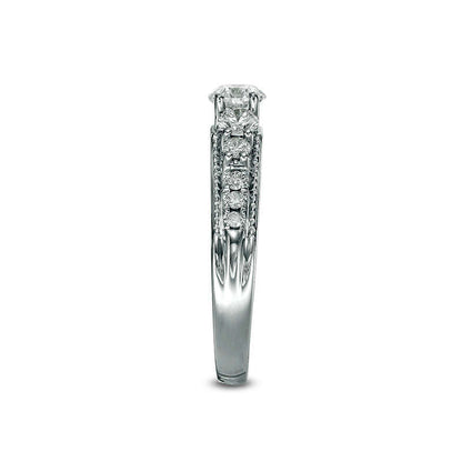1.0 CT. T.W. Natural Diamond Five Stone Antique Vintage-Style Engagement Ring in Solid 10K White Gold
