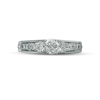 1.0 CT. T.W. Natural Diamond Five Stone Antique Vintage-Style Engagement Ring in Solid 10K White Gold