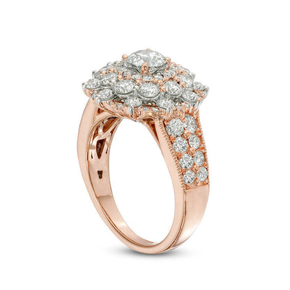 2.25 CT. T.W. Natural Diamond Scallop Frame Antique Vintage-Style Engagement Ring in Solid 10K Rose Gold