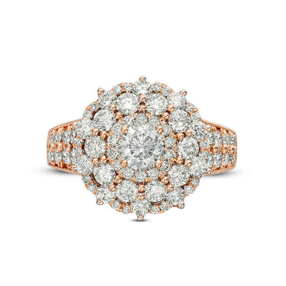 2.25 CT. T.W. Natural Diamond Scallop Frame Antique Vintage-Style Engagement Ring in Solid 10K Rose Gold