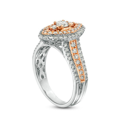 1.0 CT. T.W. Natural Diamond Double Marquise Frame Multi-Row Engagement Ring in Solid 10K Two-Tone Gold