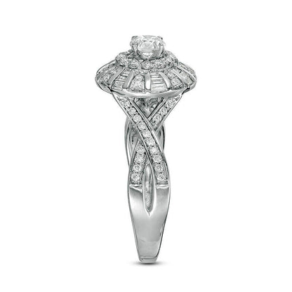 1.0 CT. T.W. Natural Diamond Frame Twist Antique Vintage-Style Engagement Ring in Solid 10K White Gold