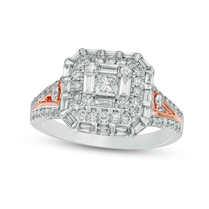 1.0 CT. T.W. Princess-Cut Natural Diamond Frame Engagement Ring in Solid 10K Two-Tone Gold