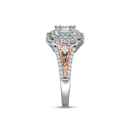 1.0 CT. T.W. Princess-Cut Natural Diamond Frame Engagement Ring in Solid 10K Two-Tone Gold
