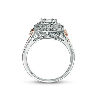 1.0 CT. T.W. Princess-Cut Natural Diamond Frame Engagement Ring in Solid 10K Two-Tone Gold